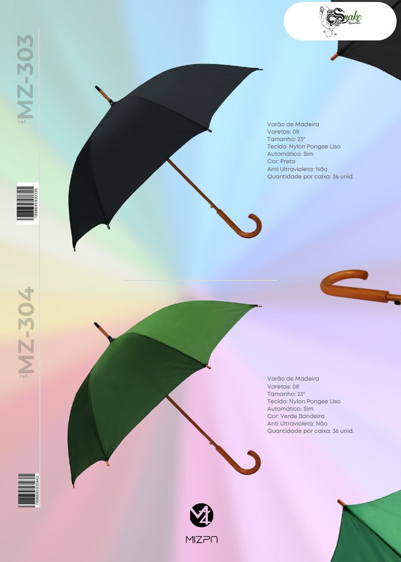 MIZPA - JASPER, Importadora, Guarda Chuvas, Sombrinhas, Guarda Chuva Cabo de Madeira