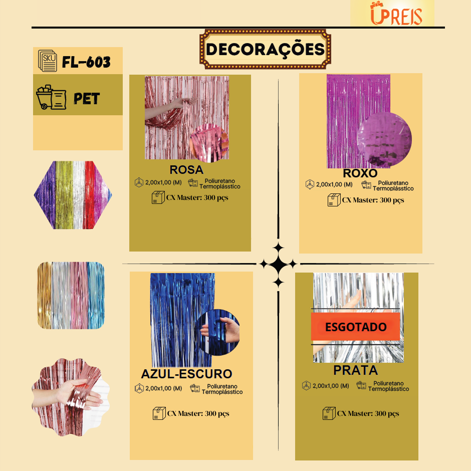 UPREIS Decorações para festas, cortina metaloide, cortina metalizada