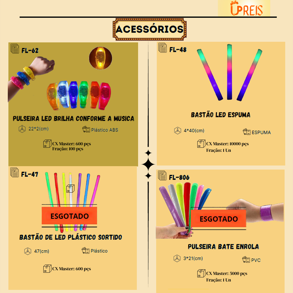 UPREIS Decorações para festas,  pulseira de led, bastão de led, pulseira bate enrola