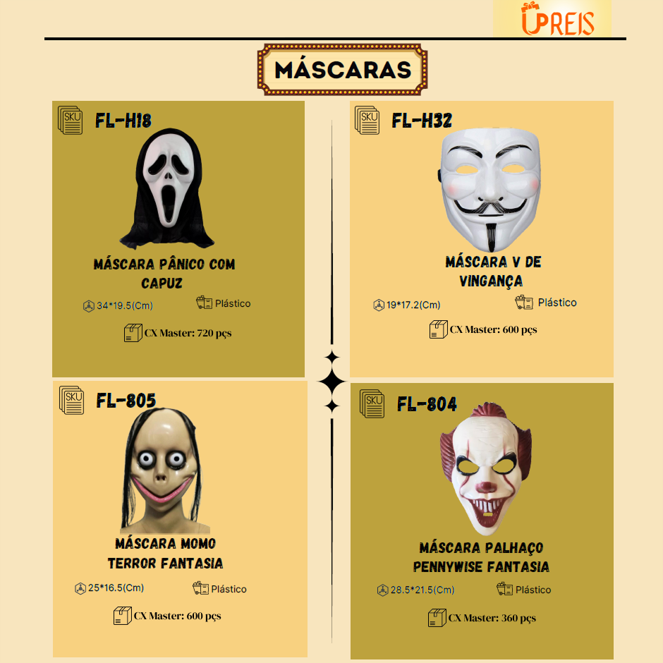 UPREIS Decorações para festas, mascara para fantasia, mascara panico, mascara v vingança, mascara momo, mascara palhaço